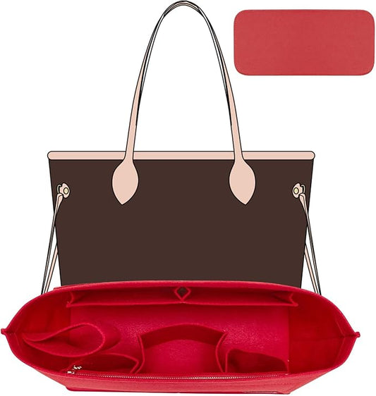 Purse Organizer Insert Compatible with Neverfull GM and More, Felt Bag Organizer Liner with Base Shaper for Tote Handbags, Red, XL by OAIKOR