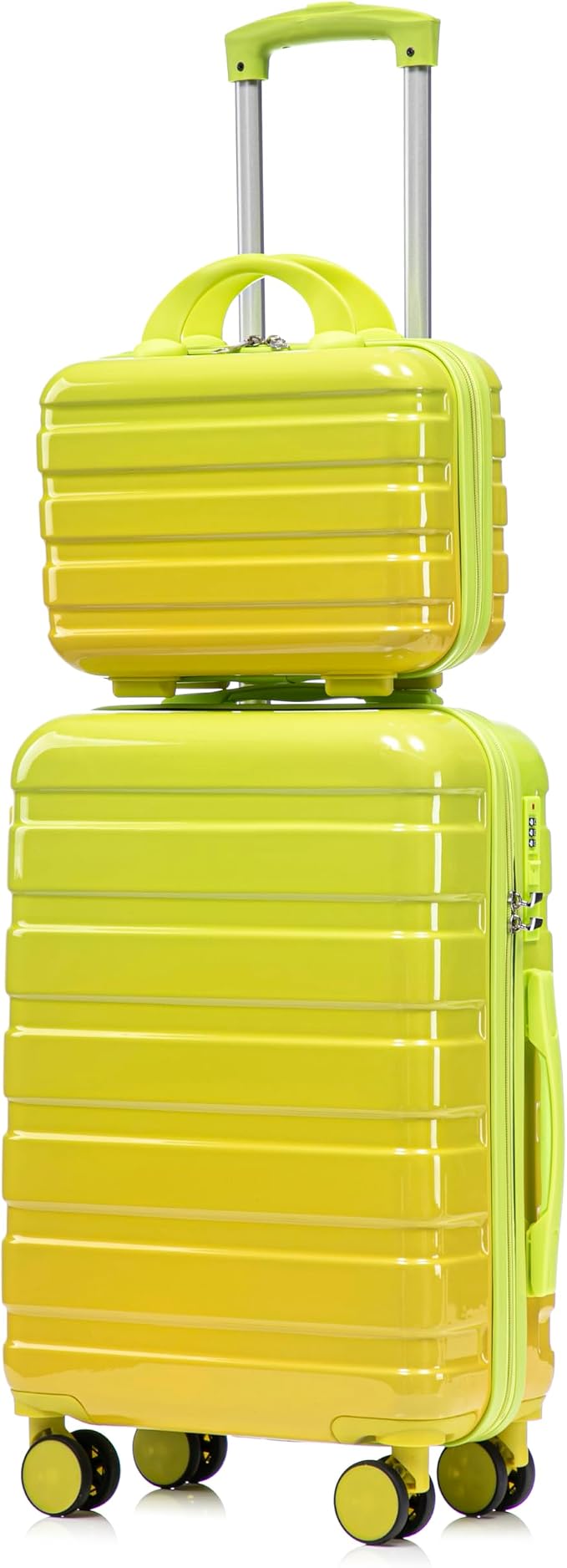Gradient Green-Yellow Luggage Set 14" & 20" - 2 Piece PC Spinner Wheel Suitcases with Combination Lock, Lightweight Carry On for Business & Vacation by LUCCALILY