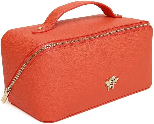 Luxury Beauty Case by Alice Wheeler London Train Case Vanity Toiletry Bag Make-Up Case for Ladies 3 Different Sizes !, Orange, M, Cosmetic Bag by Alice+Wheeler