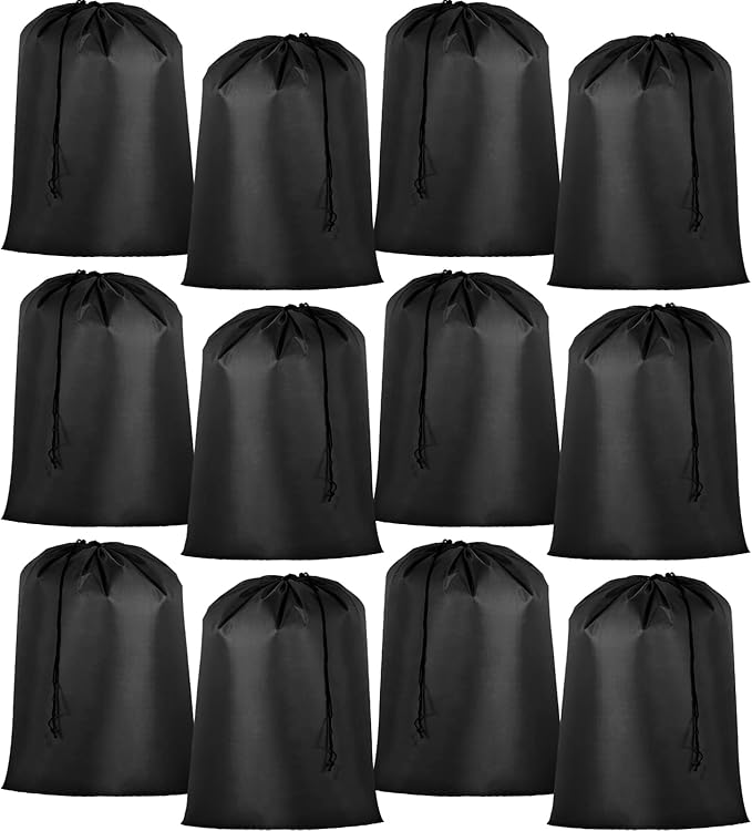 Woanger 12 Pack 28 x 45 Inch Extra Large Laundry Bags Bulk, Black | Washable Travel Laundry Bag with Drawstring Closure Large Dirty Clothes Organizer for College Dorm Home Hotel Camping by Woanger
