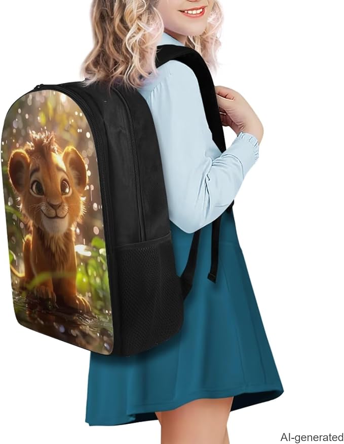 Lion Backpack for Kids Girls Backpack with Lunch Box Water Bottle Holder and Soft Pencil Pouch 4PCS Set Cute Bookbag with Compartments 17 inch Large School Bag for Boys Back to School Supplies - Image 2