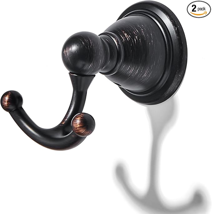 khtumeware 2 Pack Oil Rubbed Bronze Robe Hooks Venetian Wall-Mounted Heavy-Duty Towel Hooks, Zinc Alloy Bathroom Coat Hooks and Suitable for Hanging Towels, Bathrobes, Clothes, Hats and Bags. by khtumeware