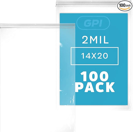 GPI - Extra-large Zip Bags, 14" x 20" Large Reclosable Lock Zip Bags, Clear Plastic Zipper Storage Bags with Zip Top Lock for Freezer, Apparel, Clothing, Food, Supplies - 100 Count by GPI