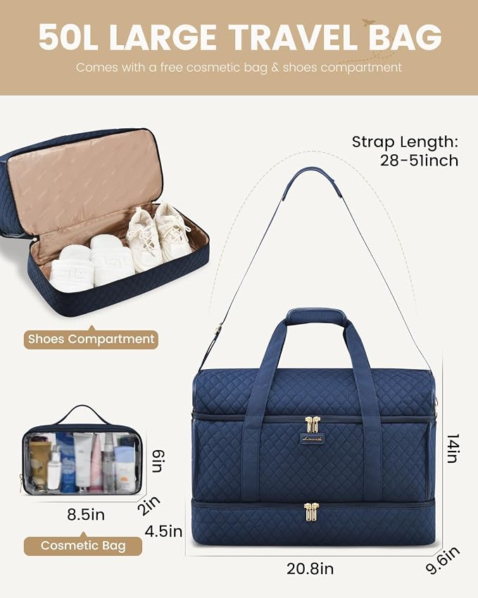 LOVEVOOK Travel Duffle Bag - Weekender & Overnight Bag with Toiletry & Wet Pocket, Carry-On Size, 3pc Set - Image 2