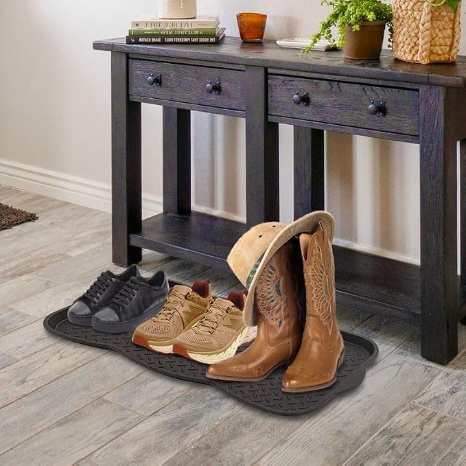 Superio Multi-Purpose Boot & Shoe Tray, Black, 29.75 x 15 Round Scalloped, Protects Floors from Water and Dirt, Waterproof for All Weather Indoor or Outdoor Use (2) - Image 2