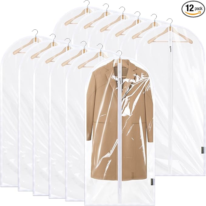 BALEINE 48'' Clear Garment Bags, 12 Packs PEVA Dress Bag for Closet Clothes Dresses Suit Coats Storage (Clear, 12PK) by BALEINE