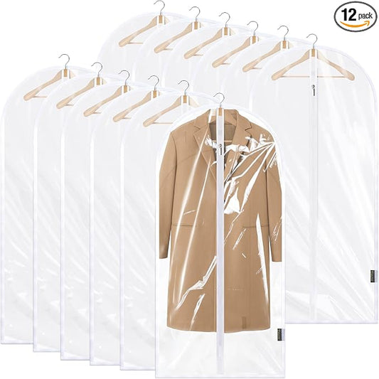 BALEINE 48'' Clear Garment Bags, 12 Packs PEVA Dress Bag for Closet Clothes Dresses Suit Coats Storage (Clear, 12PK) by BALEINE