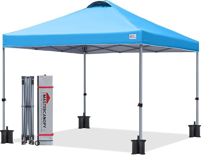 MASTERCANOPY 10x10 Pop Up Canopy Tent, 1 Person Setup Instant Shelter,Outdoor Portable Beach Canopy with Roller Bag, 4 Sandbags, 4 Ropes, 8 Stakes (10x10, Sky Blue) by MASTERCANOPY