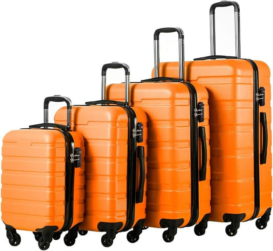 Coolife Luggage Set, Lightweight Durable Hardshell, 4 piece, Orange | suitcase set with 360° Spinner Wheels, TSA-approved Lock, Checked Family Travel, 16/20/24/28 Inch by COOLIFE
