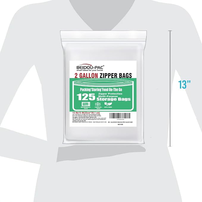 BEIDOU-PAC 2 Gallon Large Food Storage Freezer Bags, 125 Count | Double Zipper | 13" * 15", Freshness Easy Open Reclosable Clear Plastic Bags - Image 5