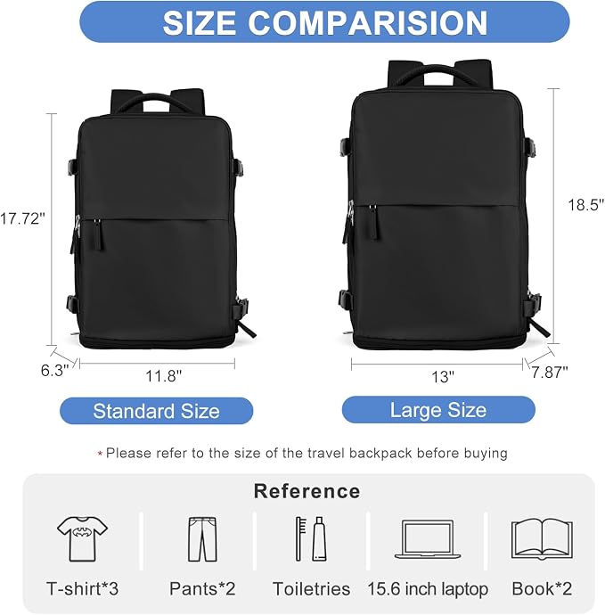 coofay Large Travel Backpack For Women Airline Approved Carry On Waterproof Sports Luggage Casual Daypack Small Hiking Backpack Black - Image 3