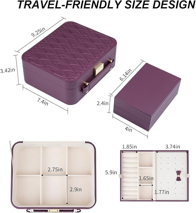 Travel Jewelry Case Organizer, Large Travel Jewelry Organizer, Travel Jewelry Box and Portable Travel Jewelry Case, Burgundy Red - Image 7