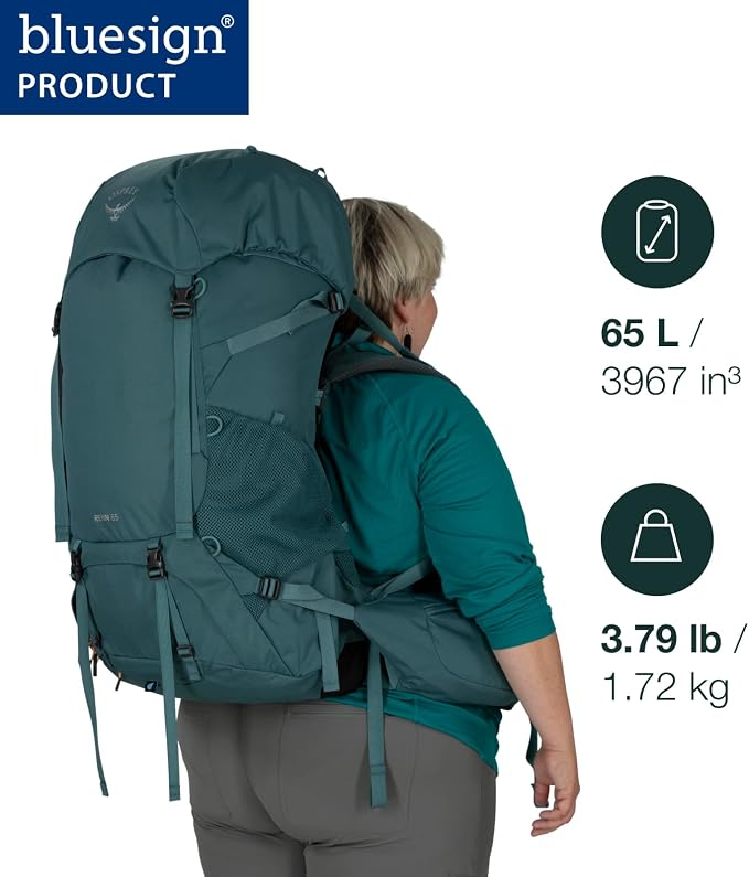 Osprey Renn 65L Women's Backpacking Backpack, Cascade Blue/Melon Orange, Extended Fit - Image 2