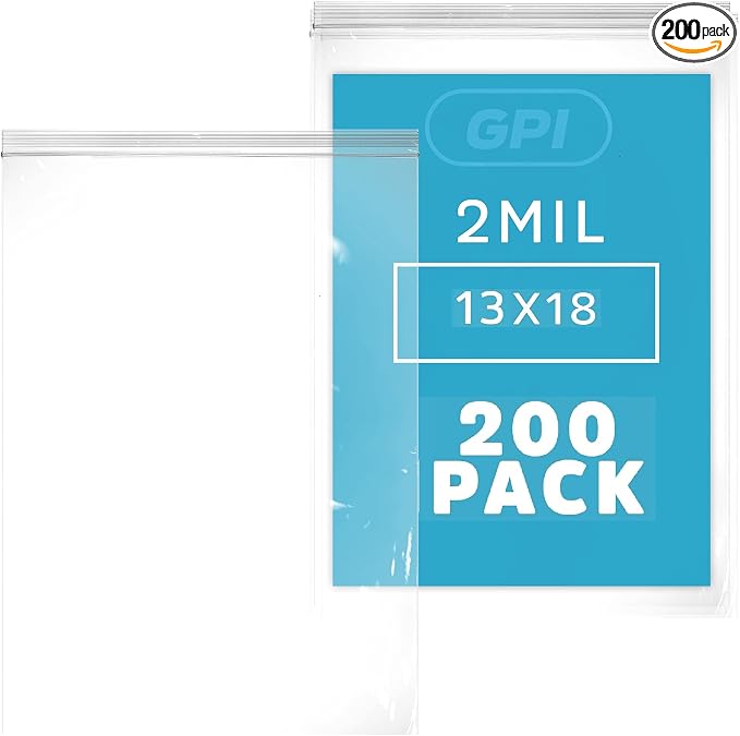 GPI - 2.5 Gallon Extra-large Zip Bags, 13" x 18" Large Reclosable Lock Zip Bags, Clear Plastic Zipper Storage Bags with Zip Top Lock for Freezer, Clothing, Food, Supplies - 200 Count by GPI