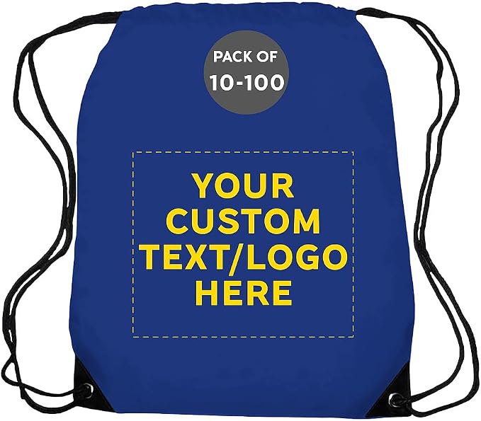 DISCOUNT PROMOS Custom Black Trim Drawstring Backpacks Set of 10/50/100, Personalized Bulk Pack - Gym Bag, Soccer Shoes, Water Resistant - Blue by DISCOUNTPROMOS