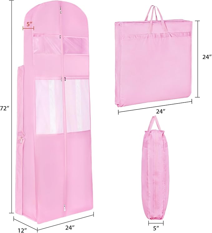 Zilink 72" Wedding Dress Garment Bag Bridal Gown Garment Bag Wedding Dress Travel Bag with 12”Gusseted and Accessory Pockets for Wedding Dress, Puffy Gowns [Upgraded Version] - Image 4