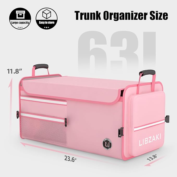 LIBZAKI Car Trunk Storage Organizer, Multi Compartment Collapsible Trunk Storage Box for Car Truck SUV-Pink - Image 6
