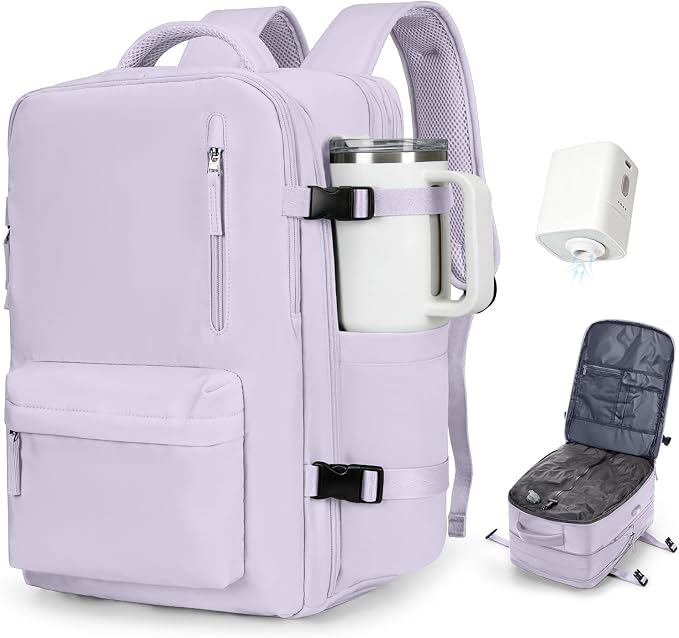 winspansy Vacuum Backpack Travel with Pump Carry on Luggage Flight Approved Essentials Personal Item Travel Bag with Vacuum System Waterproof Compression Backpack for Women Men Mochila de Viaje Purple by winspansy