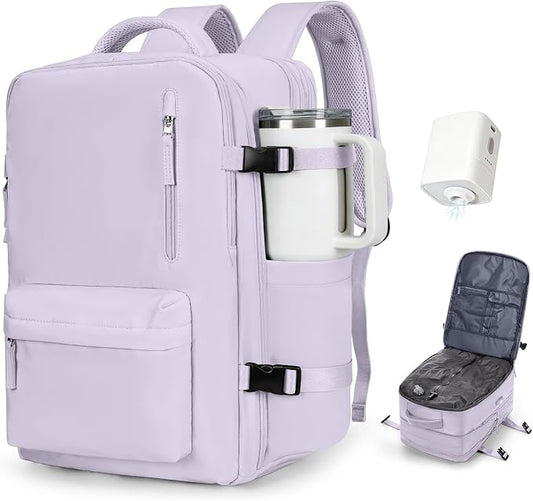 winspansy Vacuum Backpack Travel with Pump Carry on Luggage Flight Approved Essentials Personal Item Travel Bag with Vacuum System Waterproof Compression Backpack for Women Men Mochila de Viaje Purple by winspansy