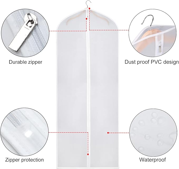 Zilink Garment Bag Dress Bags for Storage Set of 10 Long Dresses Suit Protector Cover 60-inch with Full-Length Zipper for Suit, Coat, Long Winter Coat, Long Dress Closet Storage - Image 4