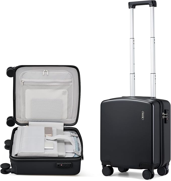 Hanke 16 Inch Underseat Carry On Luggage, Airline-Approved Hard Shell Small Suitcase with Spinner Wheels, Lightweight Tsa Lock Travel Luggage for Short Trips(Jet Black) by Hanke
