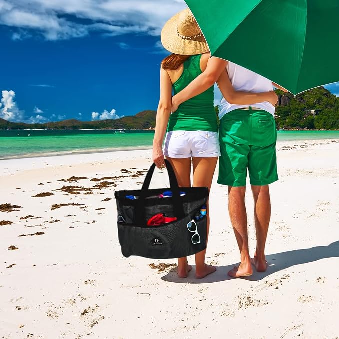 Red Suricata Mesh Beach Bag with Zipper - Extra Large Beach Tote Bag – Pool Bag | with Zipper - Image 6