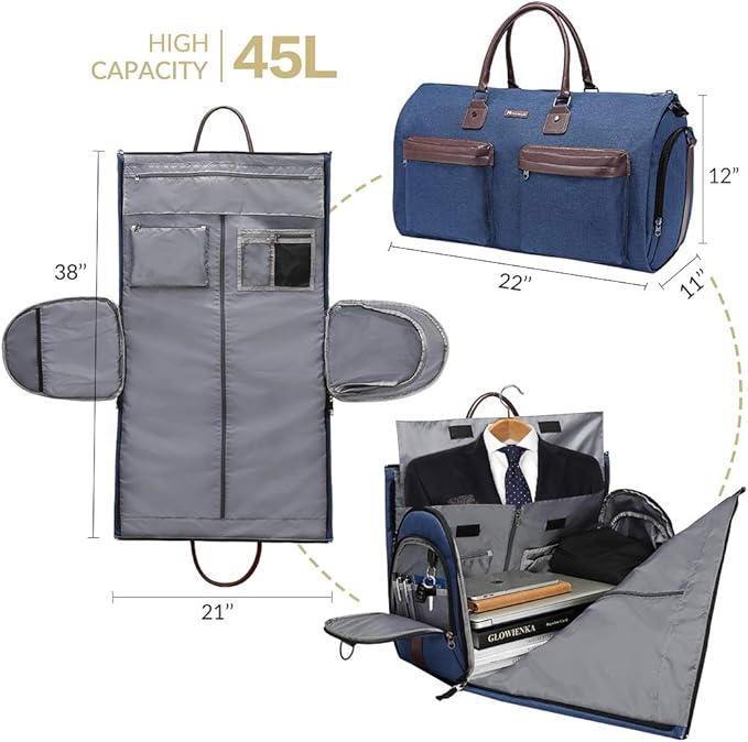 Modoker Convertible Garment Bag with Toiletry Bag, Carry on Garment Duffel Bag for Men Women - 2 in 1 Hanging Suitcase Suit Travel Bags,Navy blue - Image 2