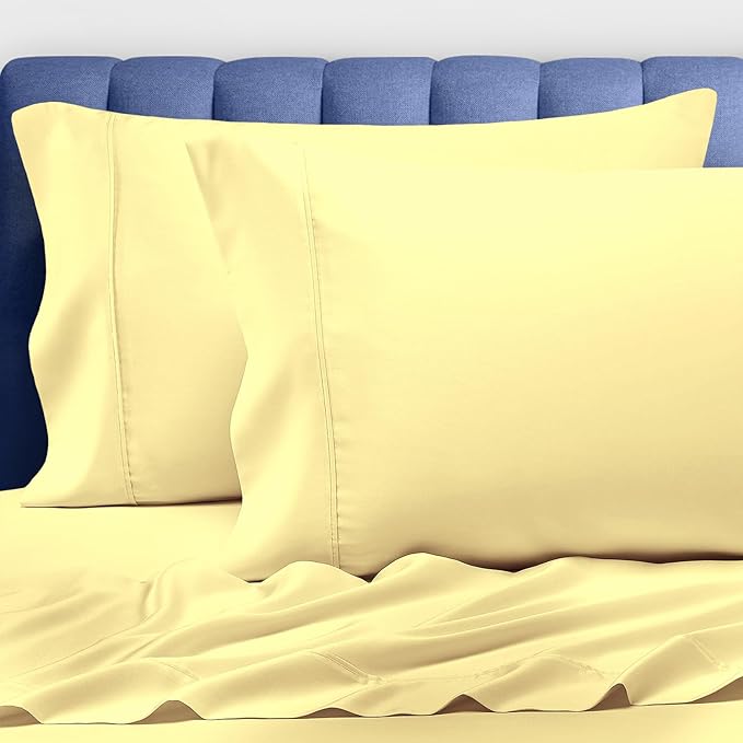 Pizuna Pure 100% Luxury Cotton Queen Size Pillow Case Mellow Yellow, 1000 Thread Count 100% Long Staple Cotton Sateen Pillowcase, Pillow Covers with Stylish 4" Hem (Combed Cotton Pillowcase) by Pizuna