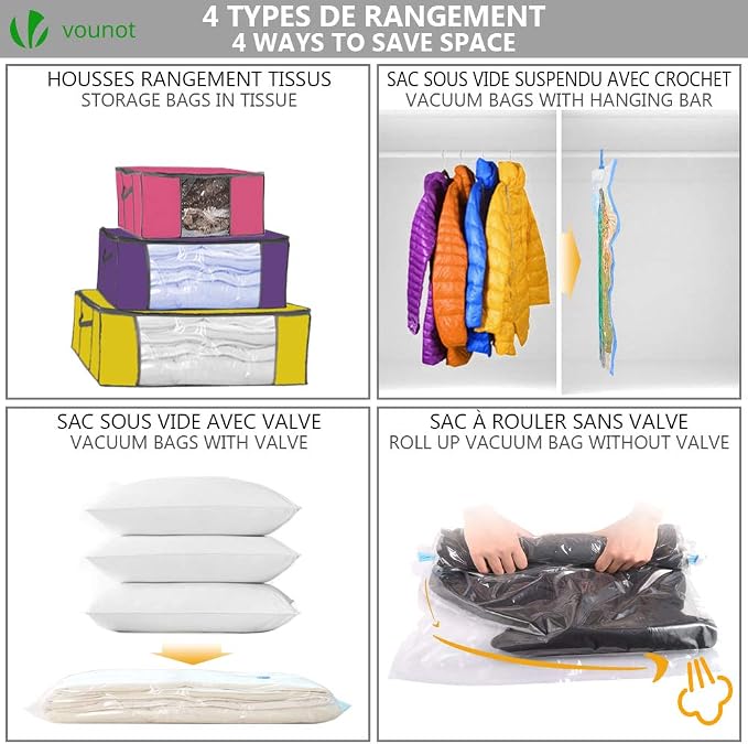 VOUNOT 4 pack Storage Bags with Zips and Handles for Duvets, Clothes, Bedding, 17 pack Vacuum Bags wiht Pump, Multiple Sizes, 2535454769252 - Image 5