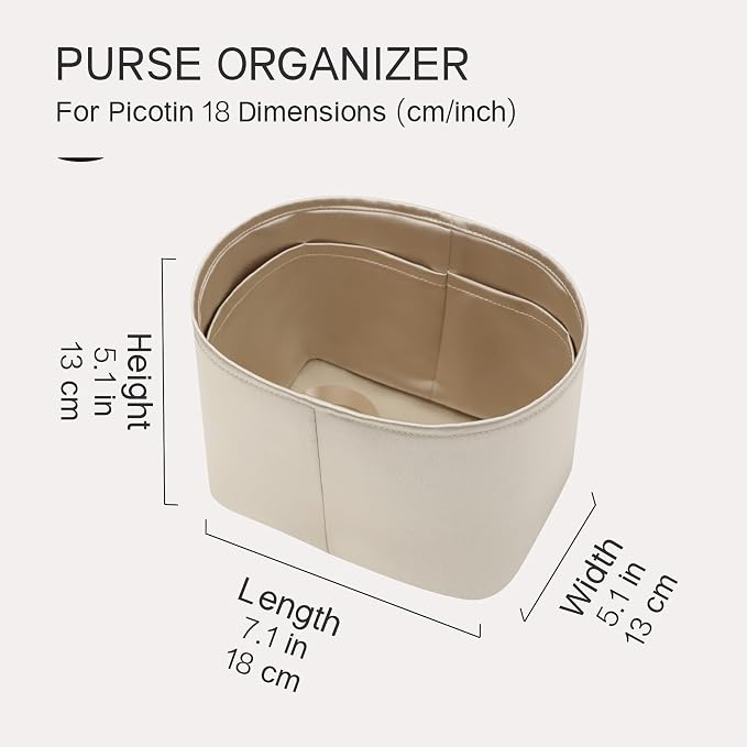 Fits for Picotin 18 Bag Insert, Premium Silk Purse Organizer Insert, Smooth Touch & Lightweight， Luxury Handbag Organizer with Gift Box Fits For Hermes(PC18,Champagne/Etoupe Grey) - Image 7