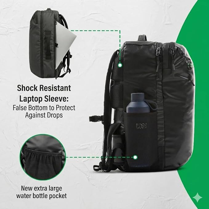 COR Surf Island Hopper 2.0 Travel Backpack, 28L Matte Black | Underseat Carry On Backpack for Men & Women, Clamshell Opening, Hidden Passport Pockets, Water Resistant, Laptop Sleeve - Image 4