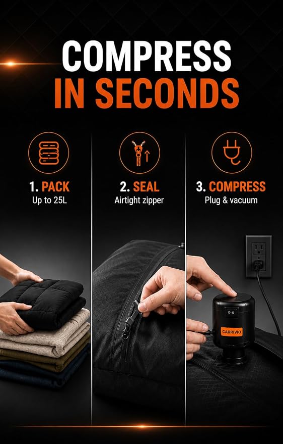 Vacuum Seal Bags for Clothing Travel - Lifetime Valve Warranty, Waterproof - Travel Vacuum Bags with Pump, Packing Cubes Compression - Pack Smarter, Save Space with Plug-In Power (Large, 2 Count) - Image 4