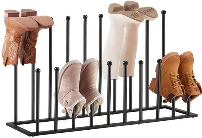 Housen Solutions 10 Pairs Boot Rack Organizer for Tall Boots, Large Capacity Metal Free Standing Shoe Racks, Black Cowboy Boot Holder Stand for Closet, Garage by HousenSolutions