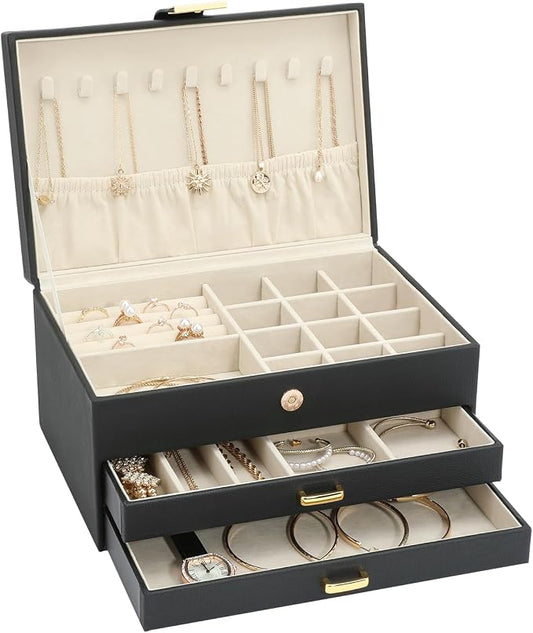 Jewelry Boxes for Women, Jewelry Holder Organizer for Christmas Gift, Jewelry Boxes & Organizers for Rings Earring Necklace Bracelet Watch, Black by V-LafuyJewelryBox