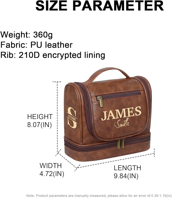 Personalized Leather Toiletry Bag, Brown, Three Layer Structure, Waterproof, Customizable Name Engraving, Travel Organizer for Men, Multi-Occasion Gift (UK1006) - Image 2