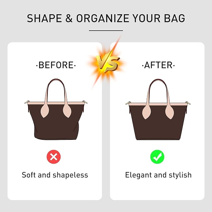 Purse Organizer Insert, Felt Zipper Small Tote Handbag Organizer Compatible with neverfull BB, mini anjou, energy xs and More,Beige/XS - Image 6