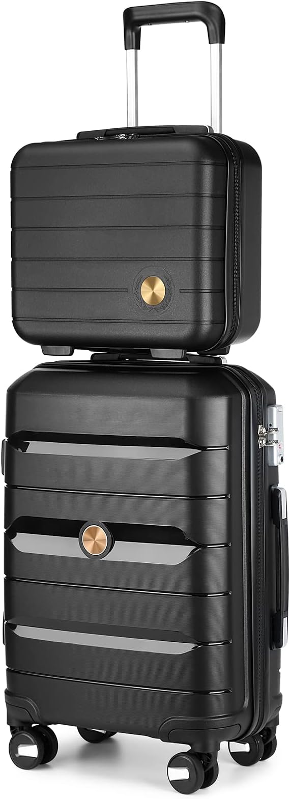 Somago 20" Carry On Luggage and 14" Mini Cosmetic Cases Travel Set Lightweight Polypropylene Suitcase with TSA Lock YKK Zipper Hardside Luggage with Spinner Wheels (2 Piece Set, Classic Black) by SOMAGO