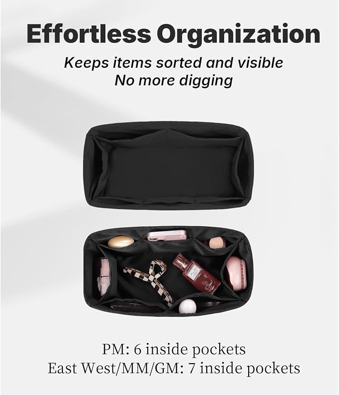 Organizer Insert for Onthego GM, Satin Purse Organizer for Luxury Bag, Lightweight and Soft Purse Dividers for Woman Handbags, Multiple Pockets with Organized Capacity(Black, GM) - Image 5