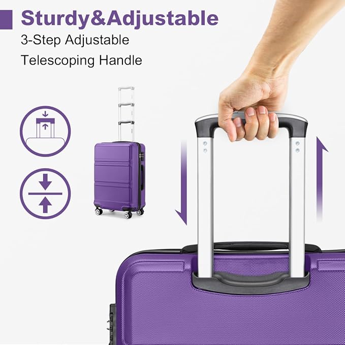 Kono 24 Inch Luggage Suitcase with Spinner Wheels TSA Lock | Lightweight PC+ABS Hardside Medium Checked Luggage Durable Rolling Suitcase Purple - Image 3