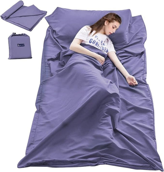 Lightweight Sleep Sack, Compact Sleeping Bag Liner Travel Sheets for Hotel | Soft Breathable Adult Sleep Sack, 4 Season Travel Sheet for Hostel Camping Backpacking Hiking, Machine Washable, 3 Sizes by Mannice