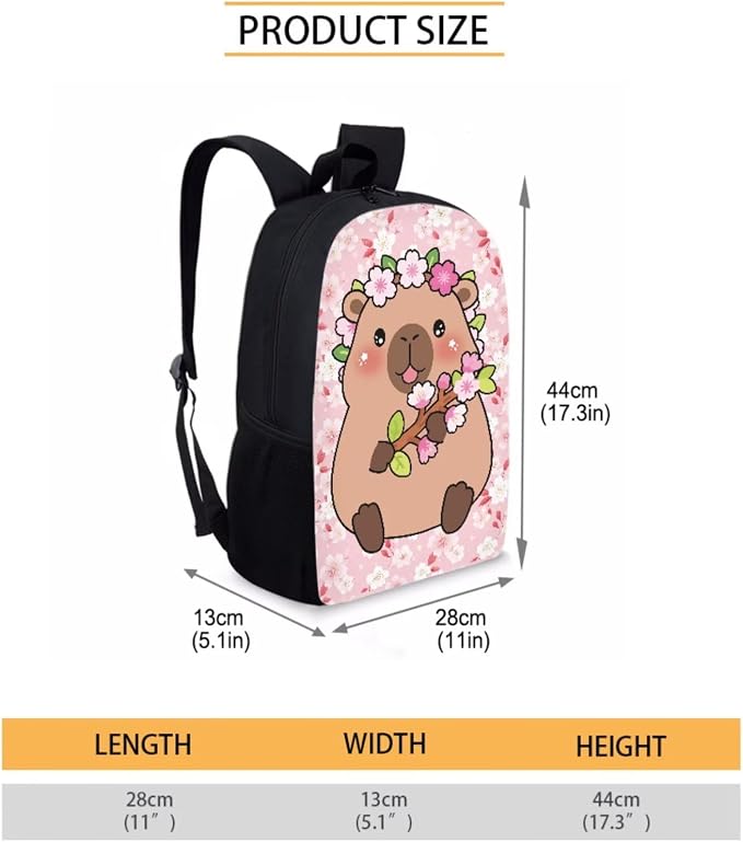 Capybara Bubble Tea Star Print Kids Backpask Set, Durable Lightweight School Bag Set with Lunch Bag and Pencil Case, Knapsack Set Suitable for School, Picnic or Travel, Pink - Image 2