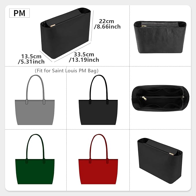 Tote Bag Organizer Insert, Purse Inner Suit for PM HandBag, Makeup Liner HandBag Shaper (Black, PM) - Image 2