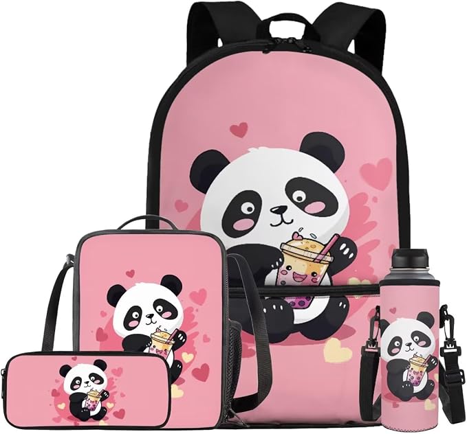 Cute Panda Backpacks for Teen Girls Middle School Lightweight School Messenger Bag for Teens Keep Warm Lunch Bag with Pencil Case and Water Cup Protector for Travel Picnic by Bivxisrvo