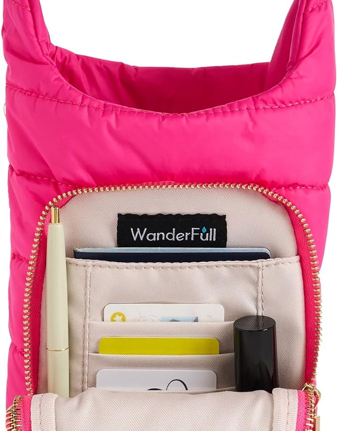 WanderFull Original HydroBag Handle®, Zipper for Handle, 40 oz Water Bottle Holder w/Strap, Crossbody Carrier Bag w/Phone Pocket, Tumbler Accessories - Pink Matte w/Striped Strap - Image 4