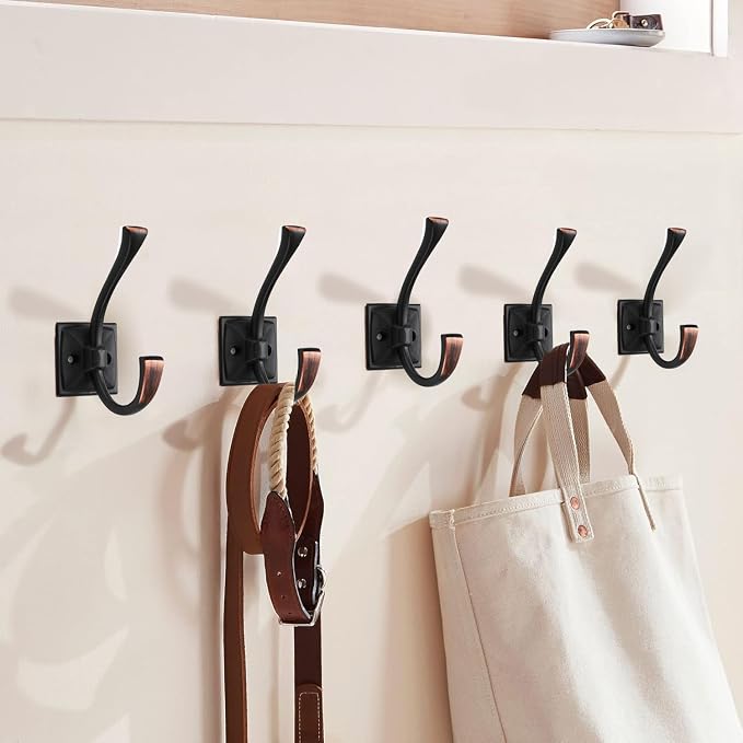 Large Wall Hooks 5 Pack Oil Rubbed Bronze Coat and Towel Hooks for Coats, Robes, Key and More - 4.35 Inch Double Hooks with Screws for Wall Mounting - Image 3