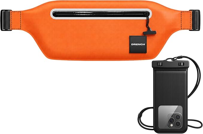 Drench Waterproof Fanny Pack & Waterproof Phone Pouch Set | IPX8 Submersible Waist Pack Dry Bag for Fishing, Hiking, Camping, Kayaking, Paddle Boarding & Water Sports | Orange by Drench