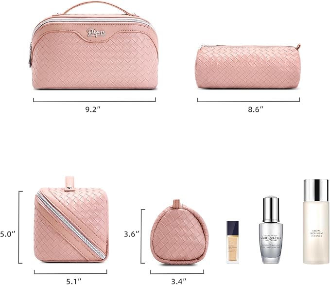 BOYATU Travel Makeup Bag Cosmetic Bags for Women: Large Capacity 3 Pcs Set Make up Bag with Compartments - Waterproof Vegan Leather Toiletry Organizer Bags with Handle (L04 Light Pink) - Image 5