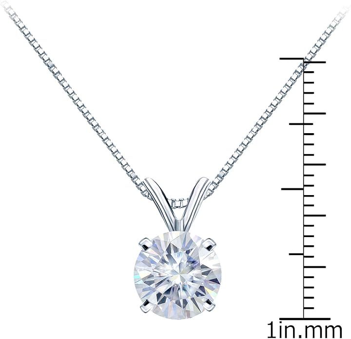 1/2 to 3 1/2 Carat Round Moissanite Solitaire Pendant Necklace in 14k Gold (H-I, cttw) 4-Prong 16 to 18 Inch Adjustable Chain Spring Ring by Diamond Wish