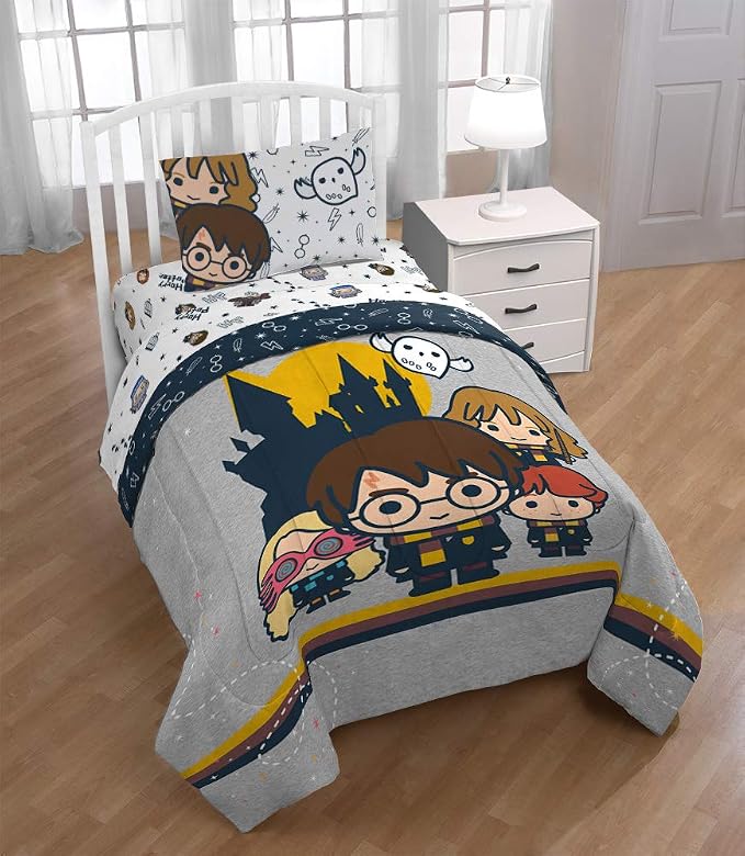 Jay Franco Kids Sheet Set with Fitted, Flat Sheets & Pillow Cover - Ultra-Soft Bedding with Pillowcase for Room Decor, White - Harry Potter, 3 Piece Twin - Image 2