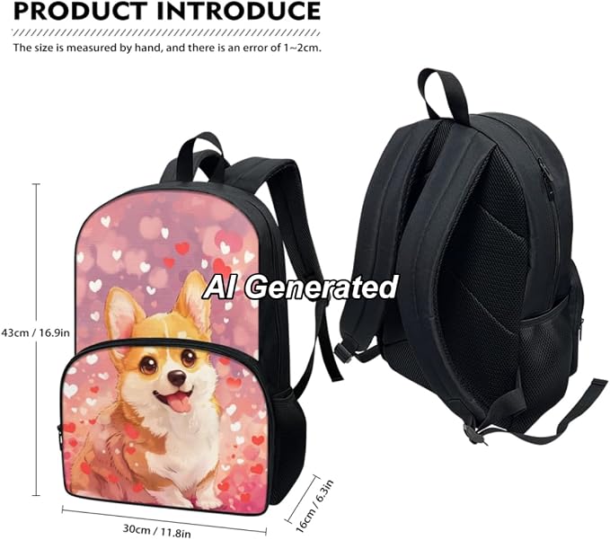 Corgi 3 Piece School Bag Set for Girls Cute Backpack for School Toddler Kindergarten Kids Bookbag with Lunch Box and Pencil Case for Boys Age 3-9, Pink - Image 3